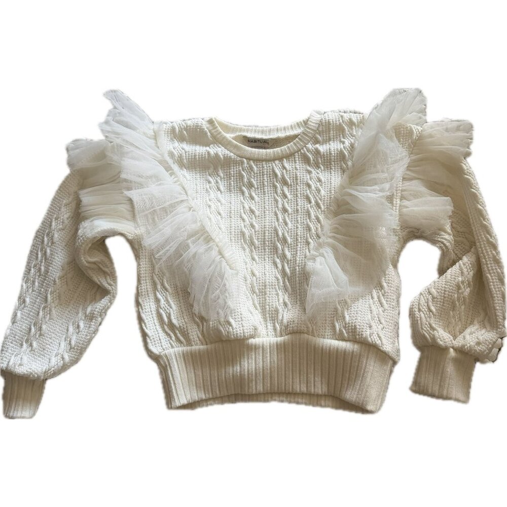 Habitual Kids Winter White Tulle Ruffle Sweater